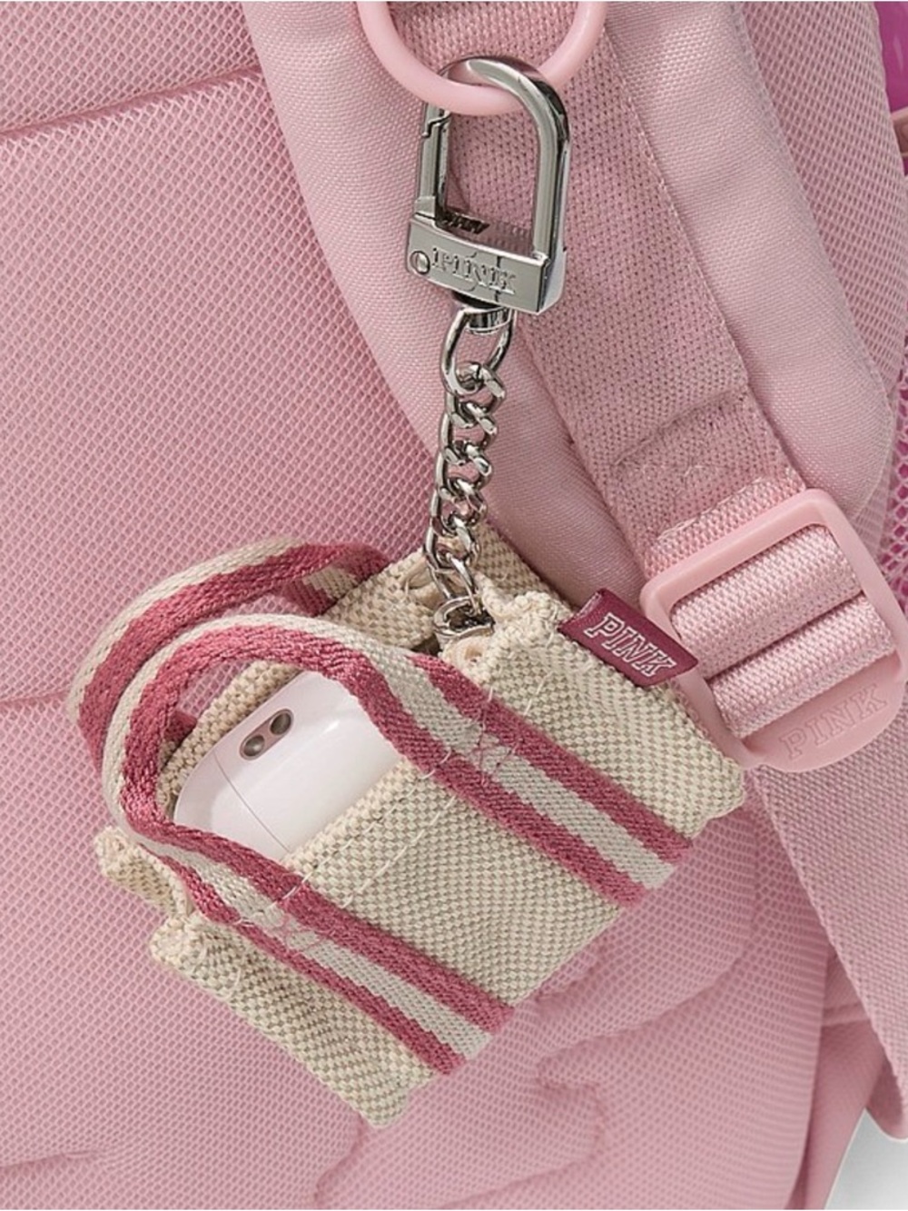 PINK Victoria's Secret Pink and Cream Mini Tote Keychain Charm